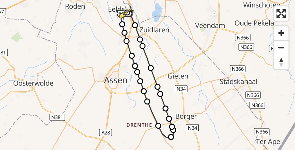 Routekaart van de vlucht: Lifeliner 4 naar Groningen Airport Eelde