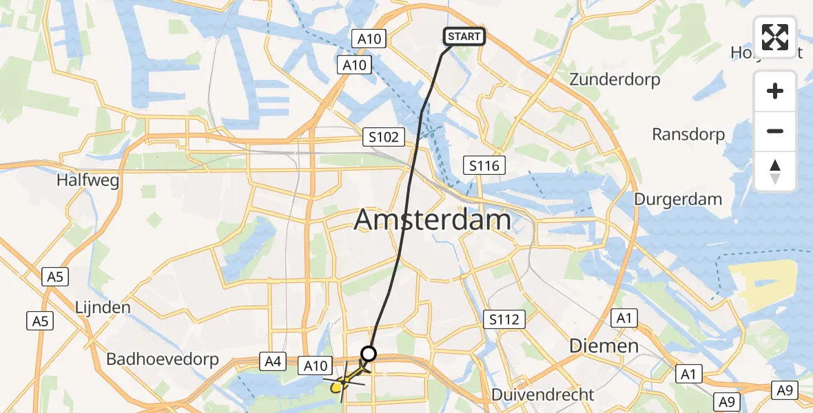 Routekaart van de vlucht: Lifeliner 1 naar VU Medisch Centrum Amsterdam