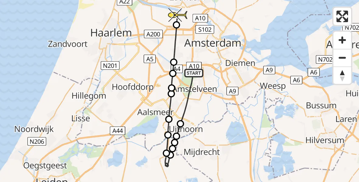 Routekaart van de vlucht: Lifeliner 1 naar Amsterdam Heliport