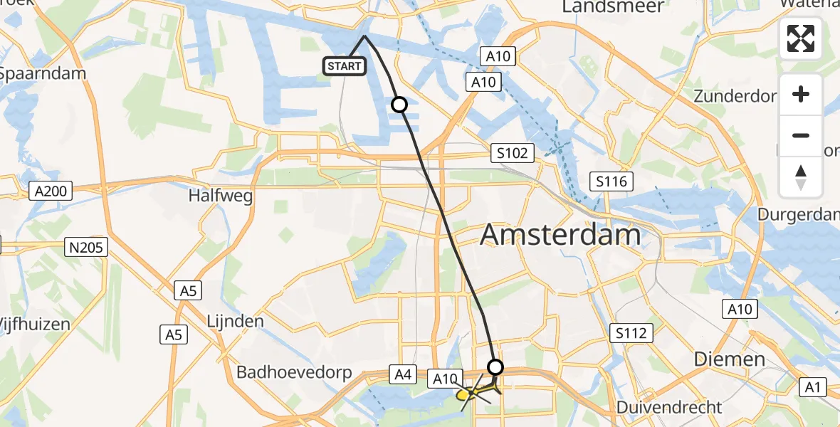 Routekaart van de vlucht: Lifeliner 1 naar VU Medisch Centrum Amsterdam