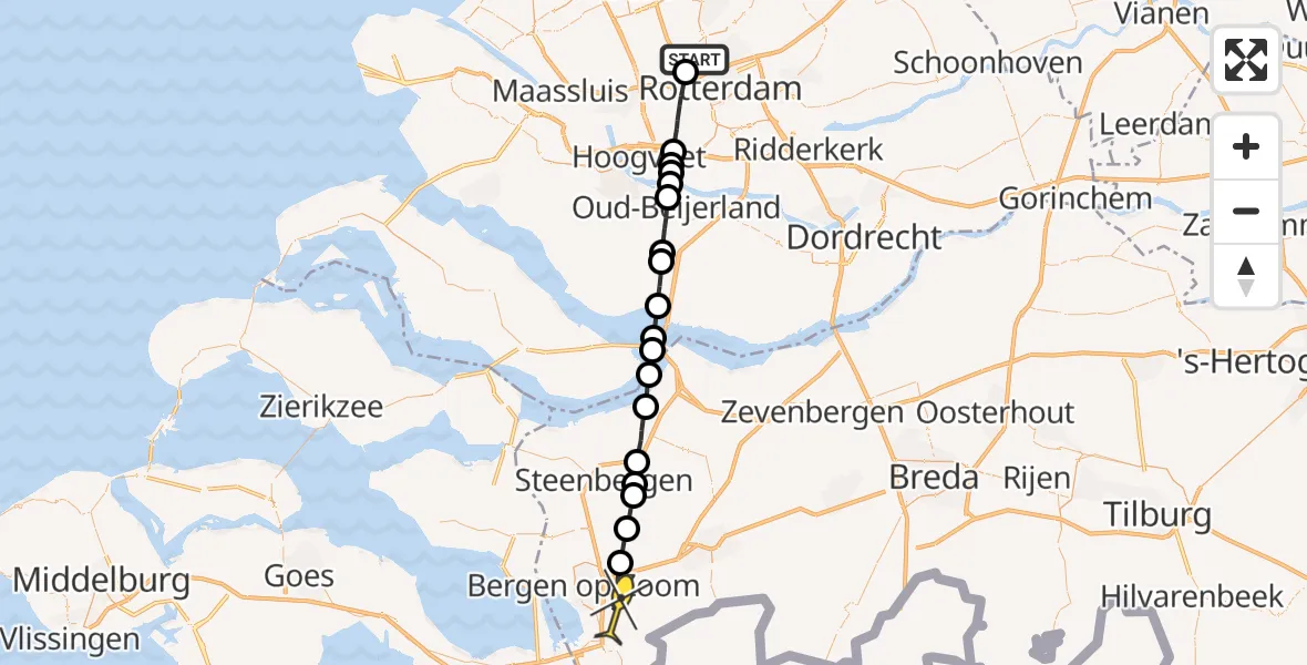 Routekaart van de vlucht: Lifeliner 2 naar Bergen op Zoom