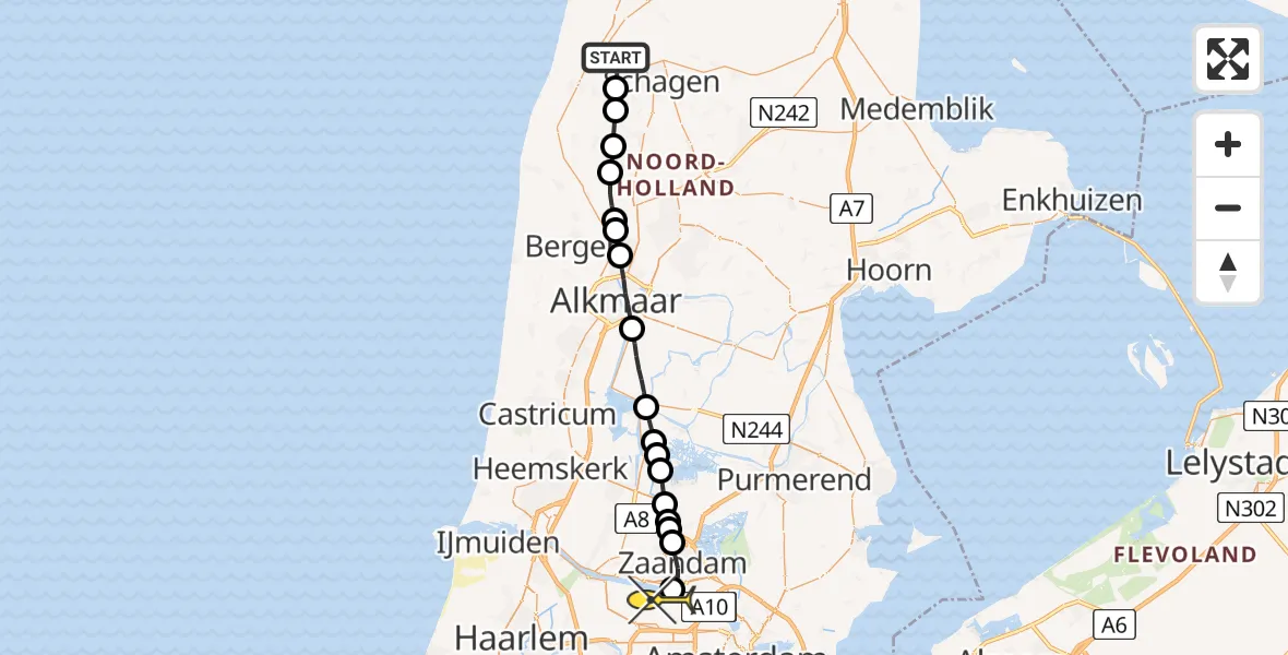 Routekaart van de vlucht: Lifeliner 1 naar Amsterdam Heliport