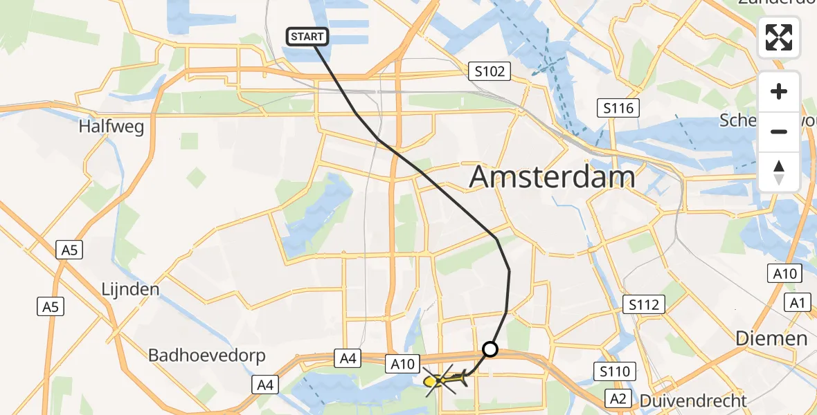 Routekaart van de vlucht: Lifeliner 1 naar VU Medisch Centrum Amsterdam