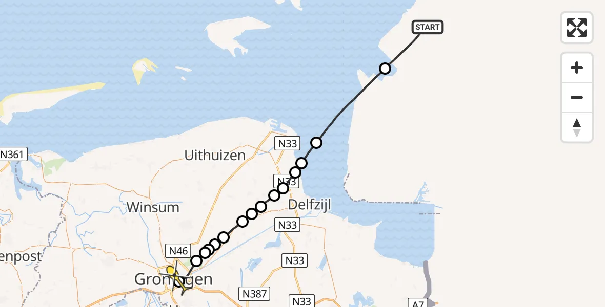 Routekaart van de vlucht: Lifeliner 4 naar Universitair Medisch Centrum Groningen