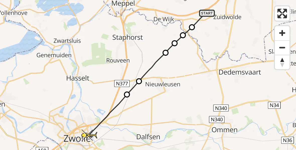 Routekaart van de vlucht: Lifeliner 1 naar Zwolle