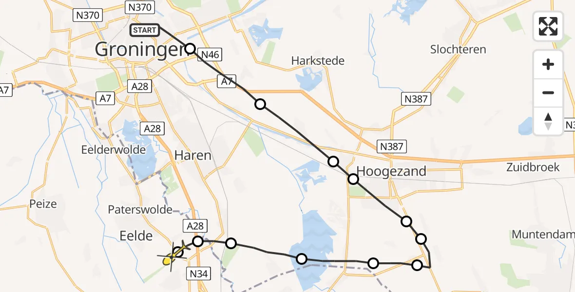 Routekaart van de vlucht: Lifeliner 4 naar Groningen Airport Eelde