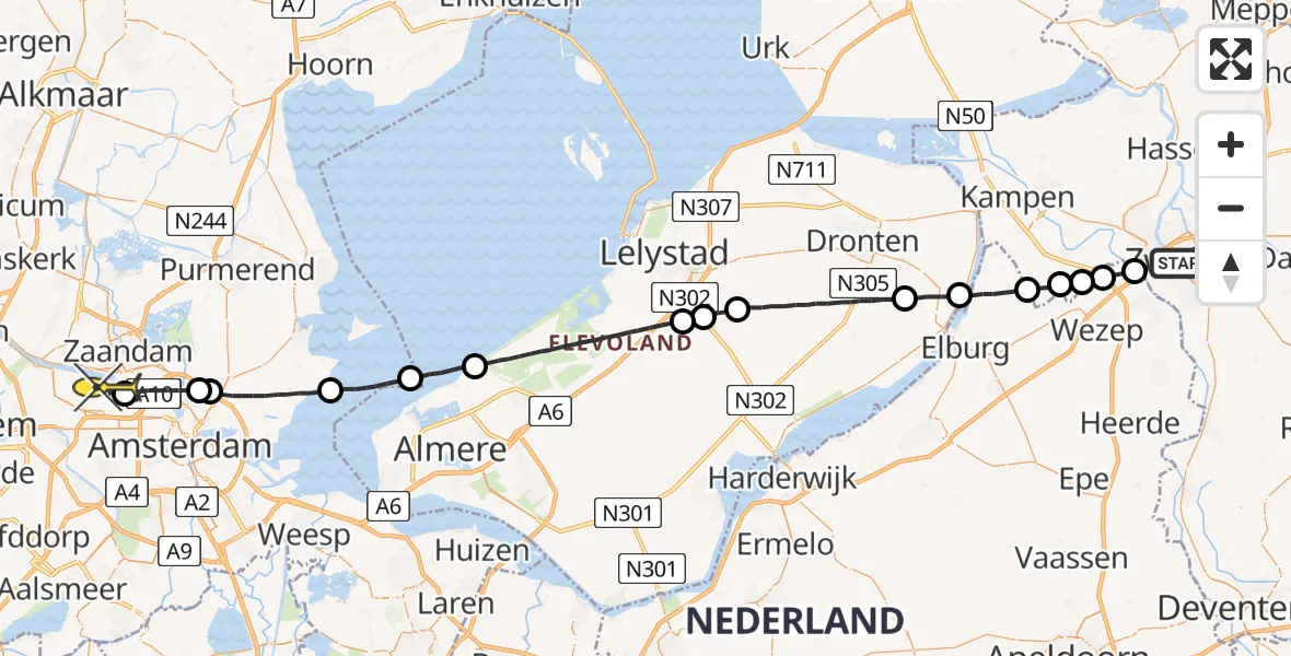 Routekaart van de vlucht: Lifeliner 1 naar Amsterdam Heliport