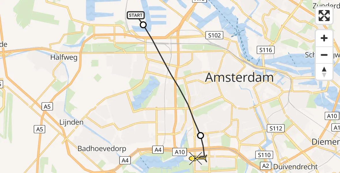 Routekaart van de vlucht: Lifeliner 1 naar VU Medisch Centrum Amsterdam