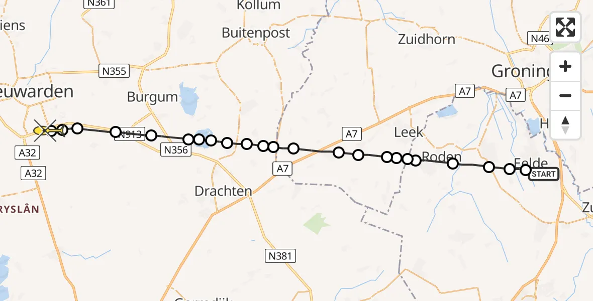 Routekaart van de vlucht: Lifeliner 4 naar Wirdum