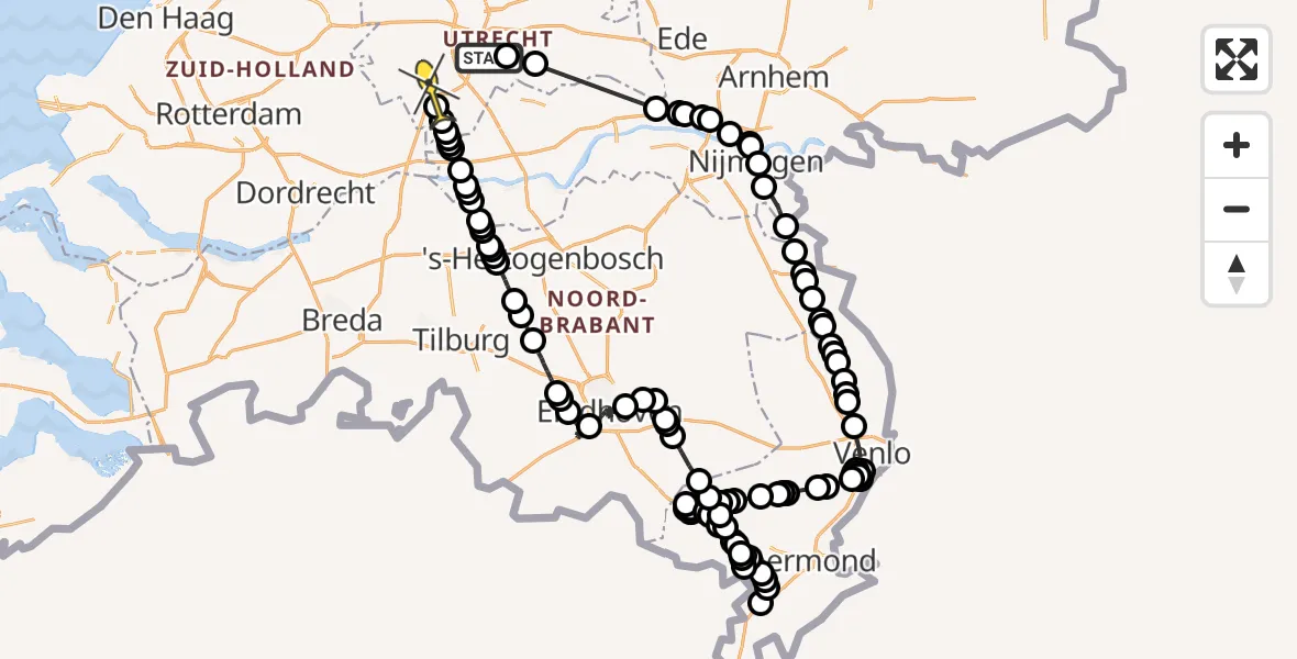 Routekaart van de vlucht: Politieheli naar Lexmond