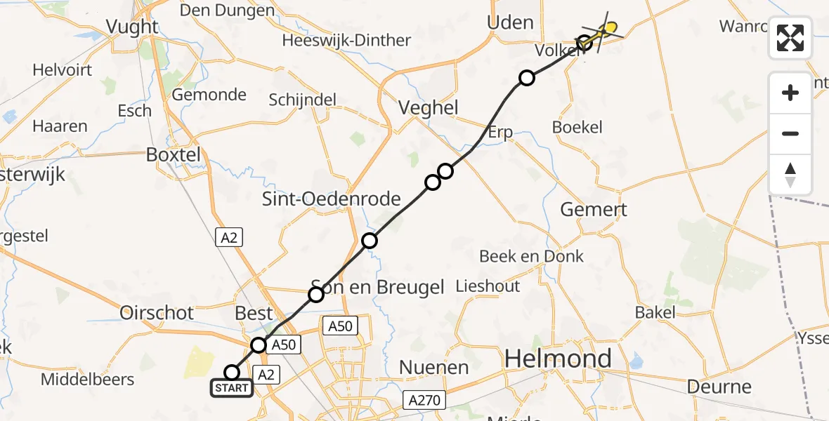 Routekaart van de vlucht: Lifeliner 3 naar Vliegbasis Volkel