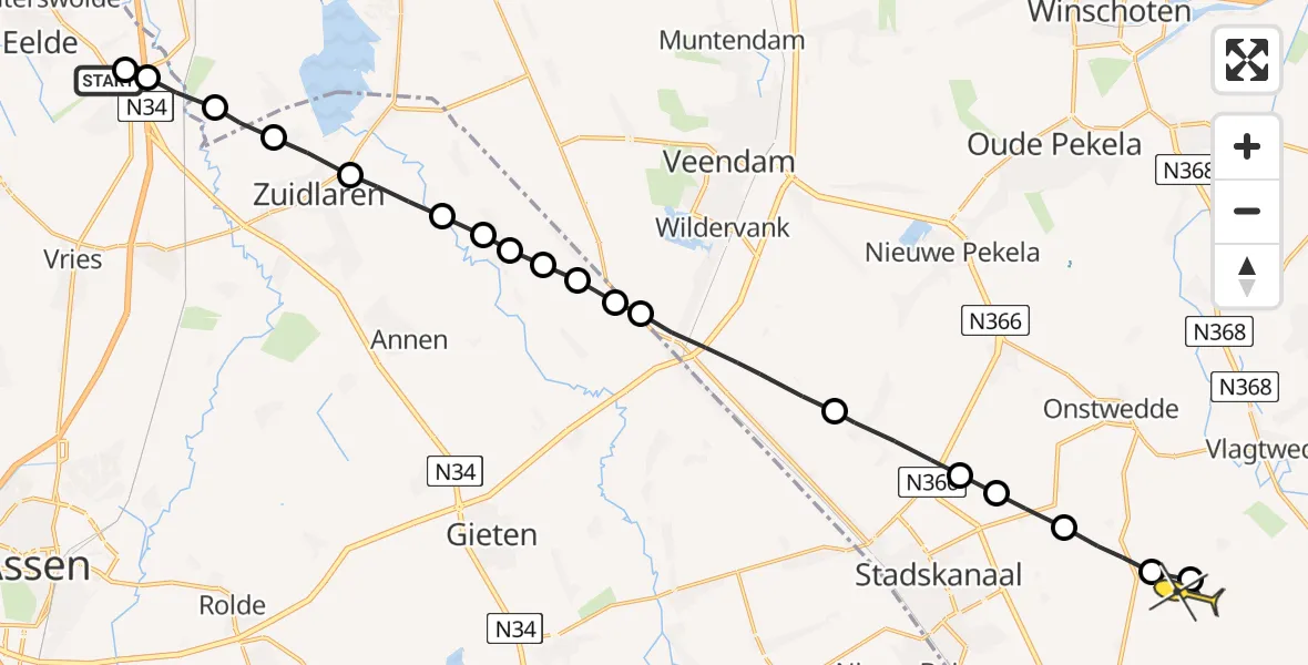 Routekaart van de vlucht: Lifeliner 4 naar Vlagtwedde