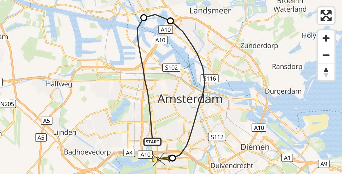 Routekaart van de vlucht: Lifeliner 1 naar VU Medisch Centrum Amsterdam