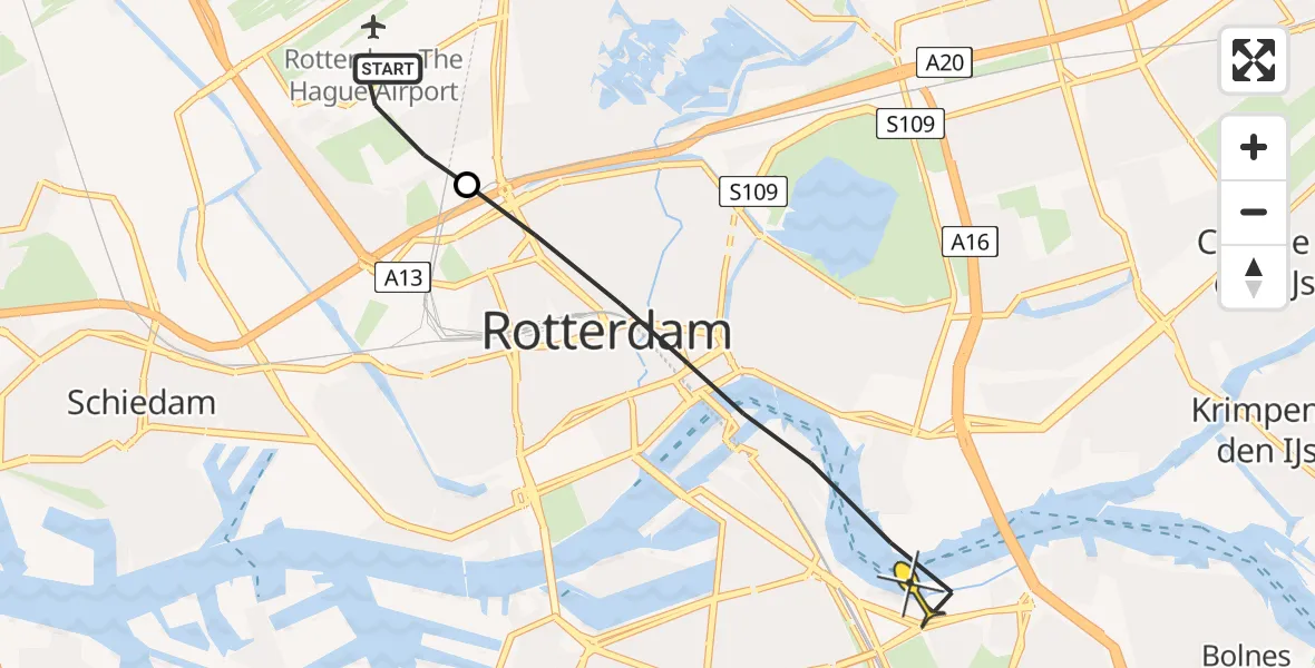 Routekaart van de vlucht: Lifeliner 2 naar Rotterdam