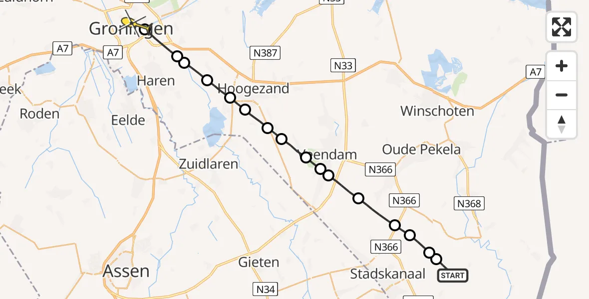 Routekaart van de vlucht: Lifeliner 4 naar Universitair Medisch Centrum Groningen