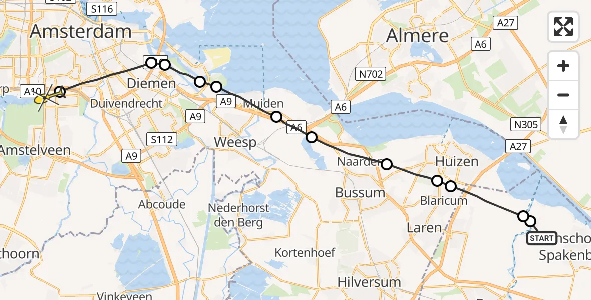 Routekaart van de vlucht: Lifeliner 1 naar VU Medisch Centrum Amsterdam