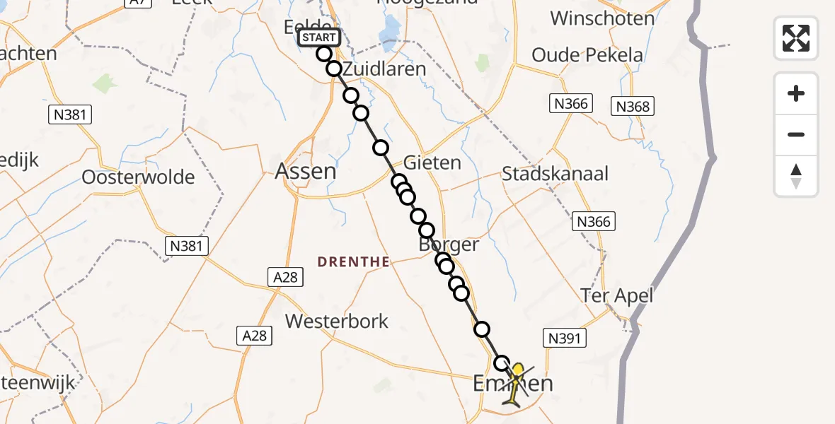 Routekaart van de vlucht: Lifeliner 4 naar Emmen