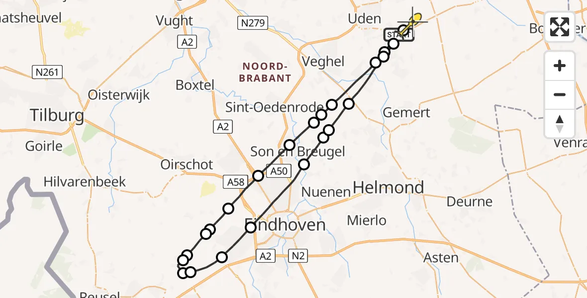 Routekaart van de vlucht: Lifeliner 3 naar Vliegbasis Volkel