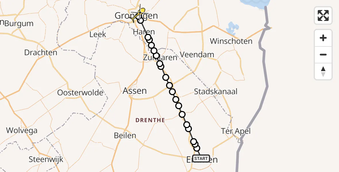 Routekaart van de vlucht: Lifeliner 4 naar Universitair Medisch Centrum Groningen