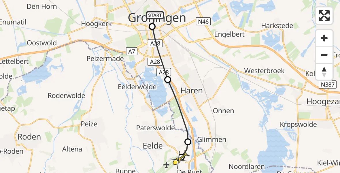 Routekaart van de vlucht: Lifeliner 4 naar Groningen Airport Eelde