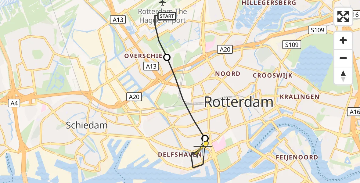 Routekaart van de vlucht: Lifeliner 2 naar Erasmus MC