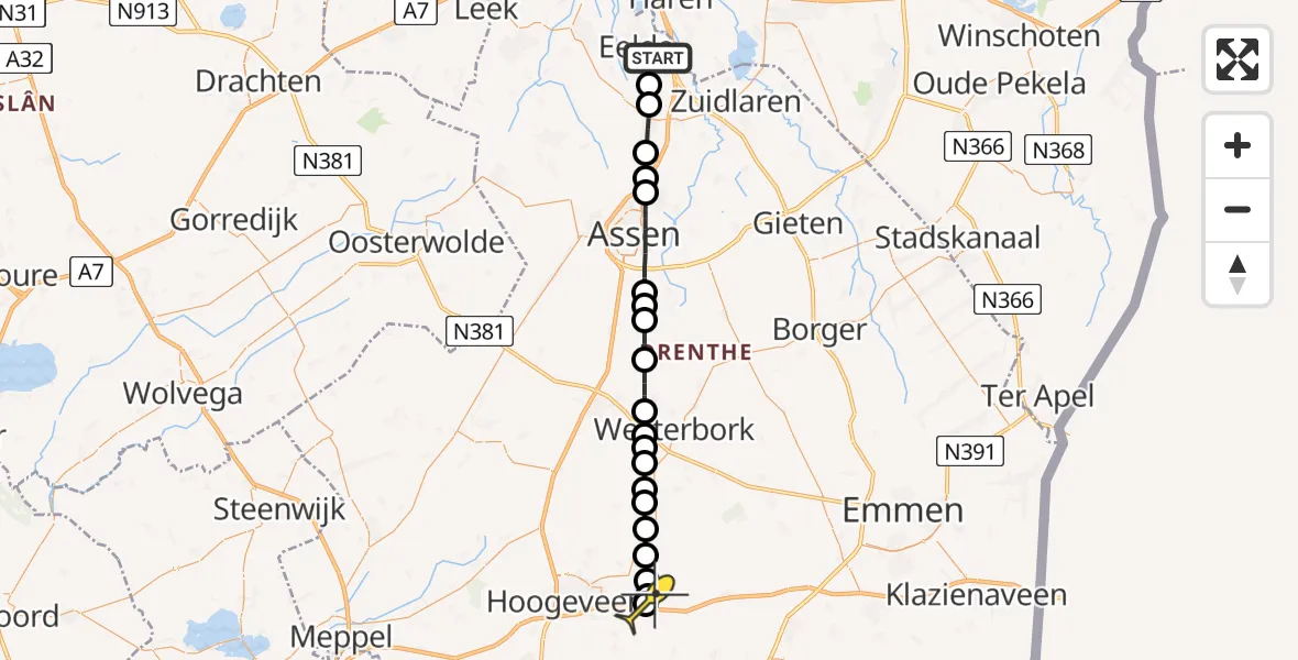 Routekaart van de vlucht: Lifeliner 4 naar Nieuweroord