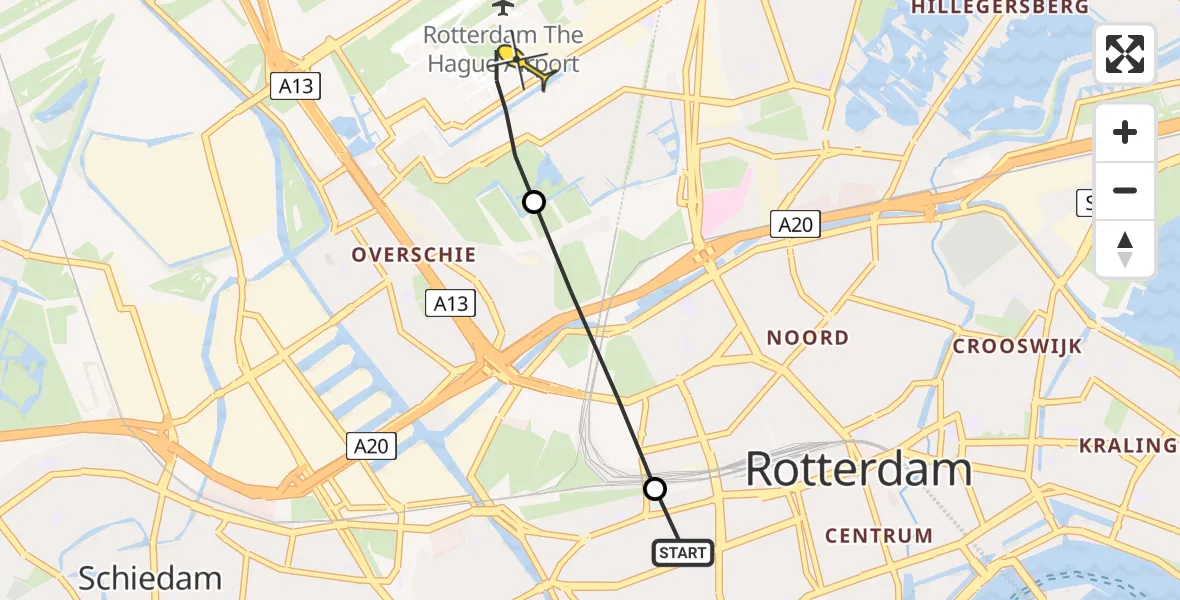 Routekaart van de vlucht: Lifeliner 2 naar Rotterdam The Hague Airport