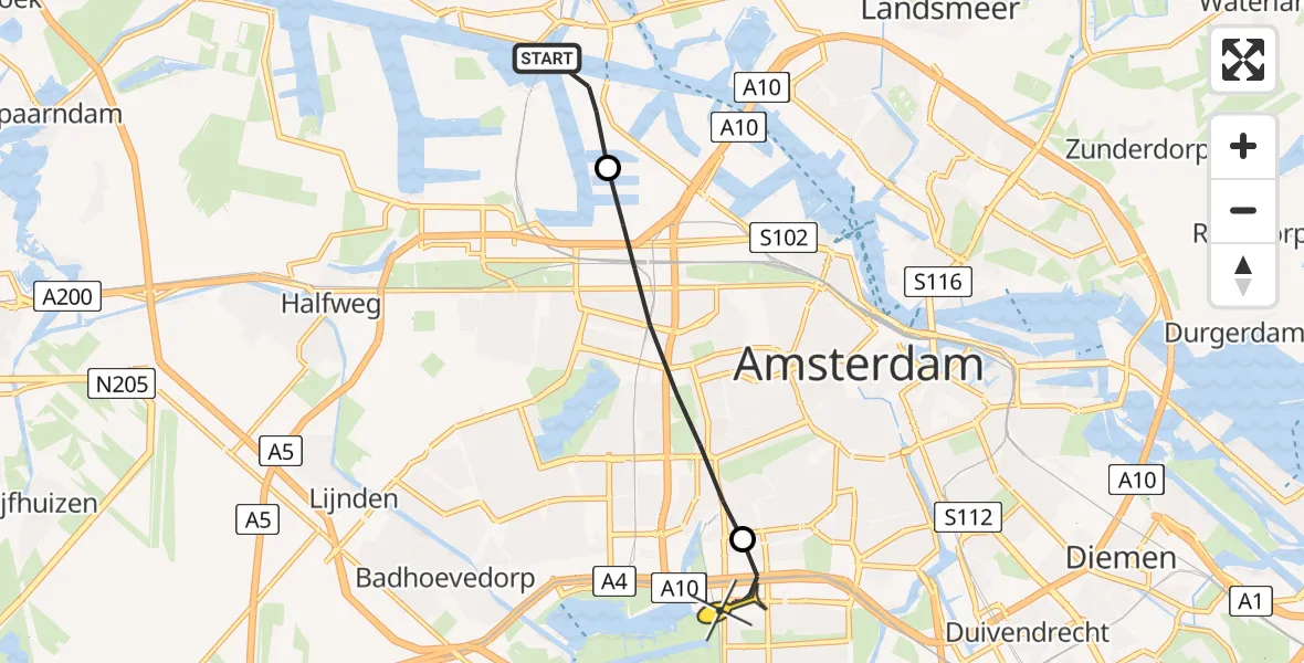 Routekaart van de vlucht: Lifeliner 1 naar VU Medisch Centrum Amsterdam