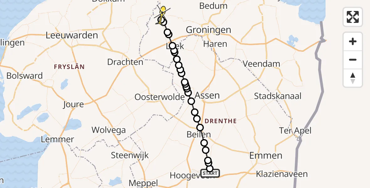 Routekaart van de vlucht: Lifeliner 4 naar Grijpskerk