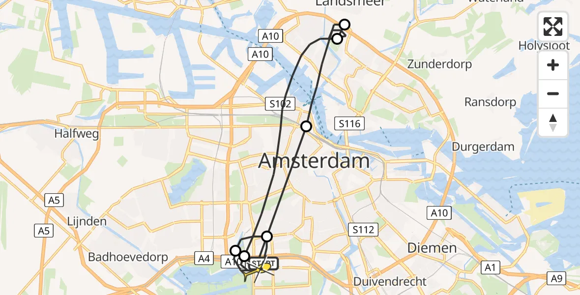Routekaart van de vlucht: Lifeliner 1 naar VU Medisch Centrum Amsterdam