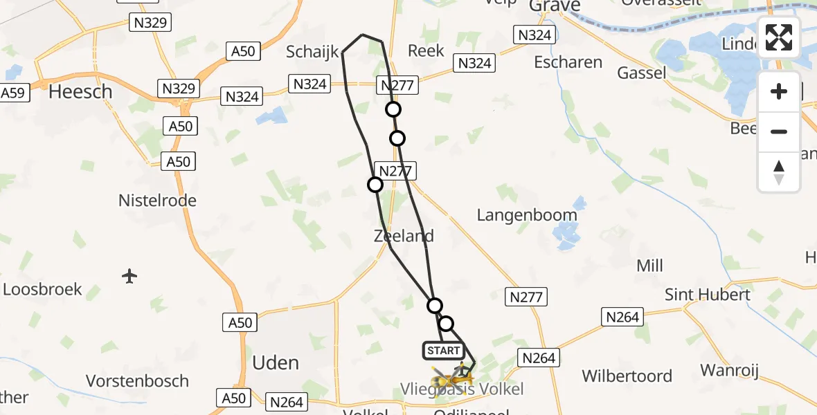 Vluchtroute Traumahelikopter Vliegbasis Volkel - Vliegbasis Volkel, 11 juli 2022, 05:40