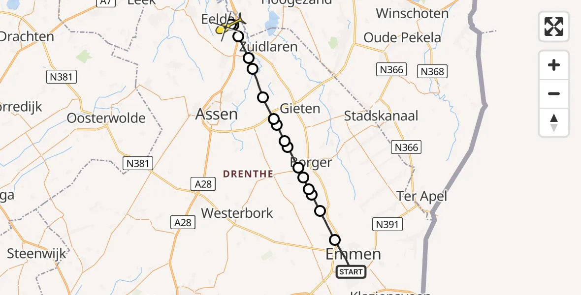 Routekaart van de vlucht: Lifeliner 4 naar Groningen Airport Eelde