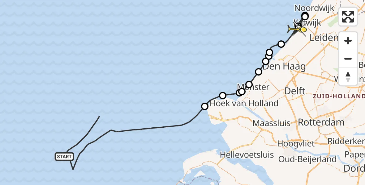 Routekaart van de vlucht: Politieheli naar Wassenaar