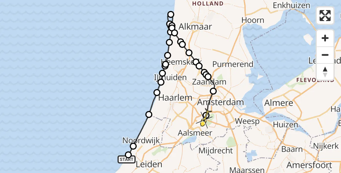 Routekaart van de vlucht: Politieheli naar Schiphol