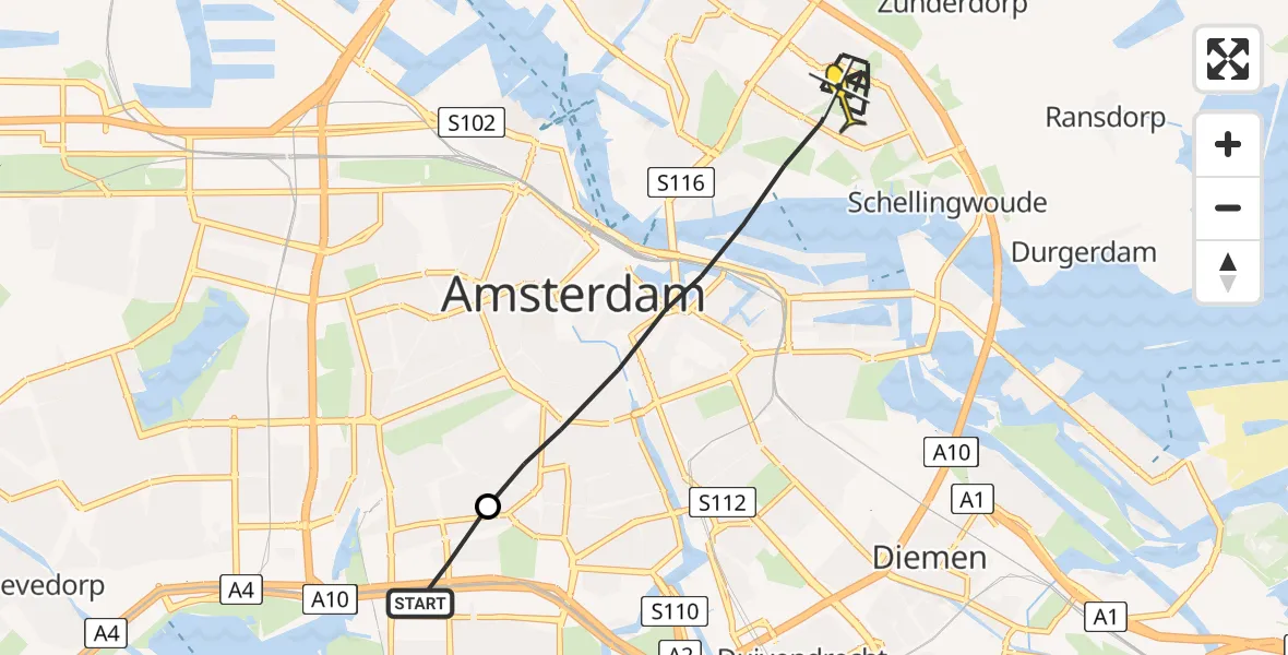 Routekaart van de vlucht: Lifeliner 1 naar Amsterdam