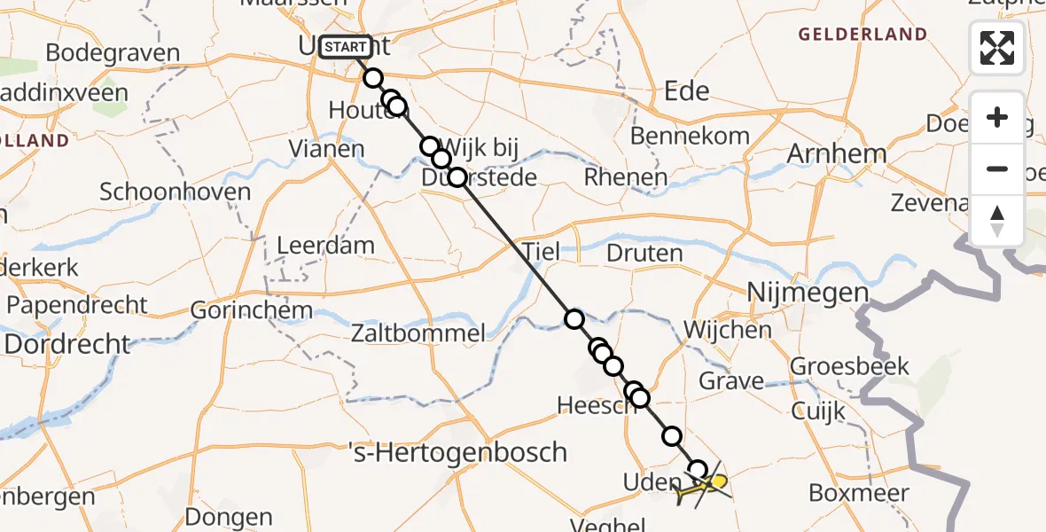 Routekaart van de vlucht: Politieheli naar Vliegbasis Volkel