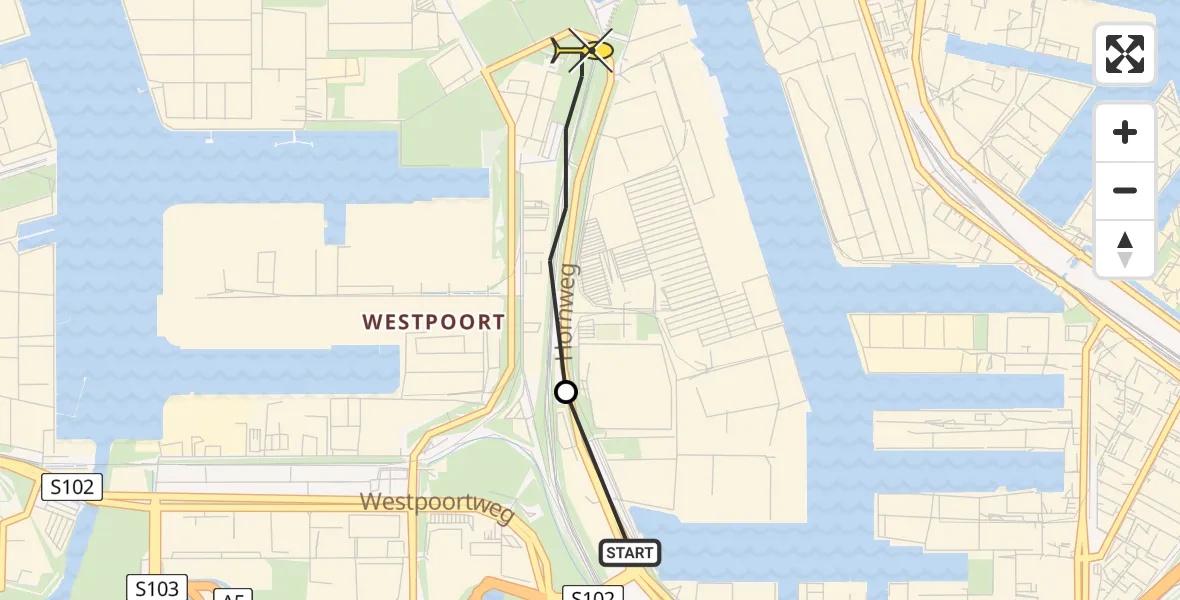 Routekaart van de vlucht: Lifeliner 1 naar Amsterdam Heliport