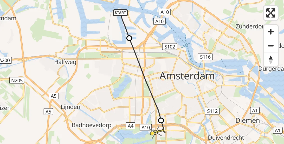 Routekaart van de vlucht: Lifeliner 1 naar VU Medisch Centrum Amsterdam