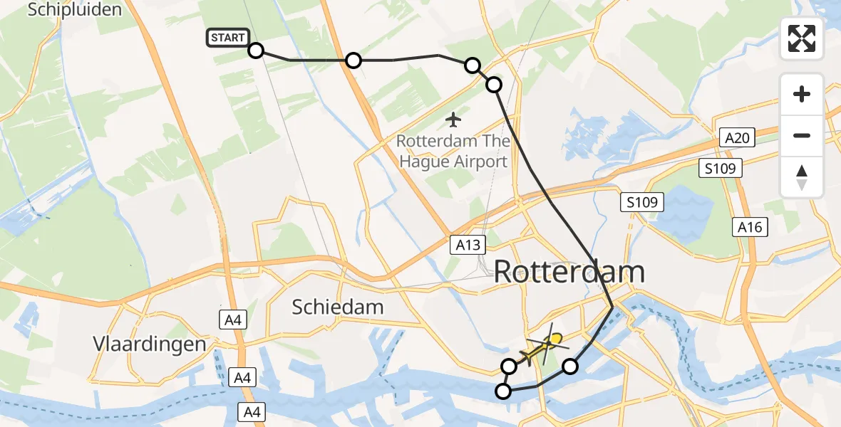 Routekaart van de vlucht: Lifeliner 2 naar Erasmus MC