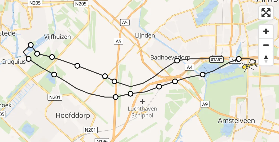 Routekaart van de vlucht: Lifeliner 1 naar VU Medisch Centrum Amsterdam