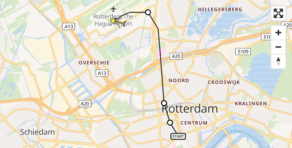 Routekaart van de vlucht: Lifeliner 2 naar Rotterdam The Hague Airport