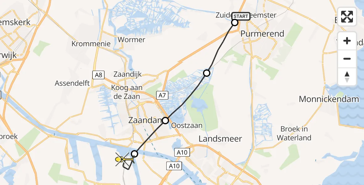 Routekaart van de vlucht: Lifeliner 1 naar Amsterdam Heliport