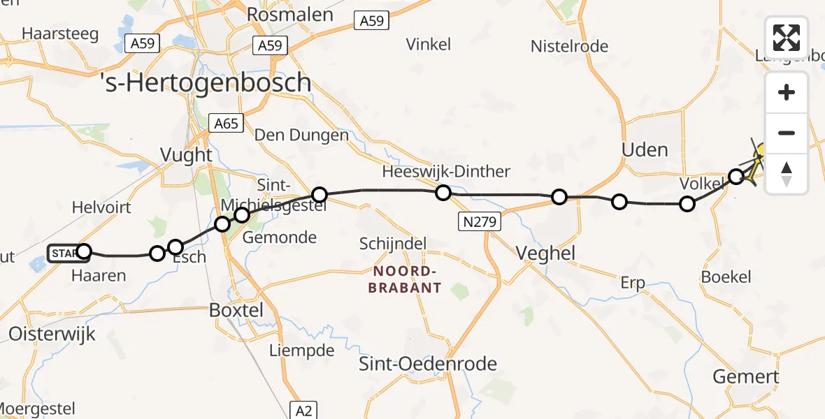 Routekaart van de vlucht: Lifeliner 3 naar Vliegbasis Volkel