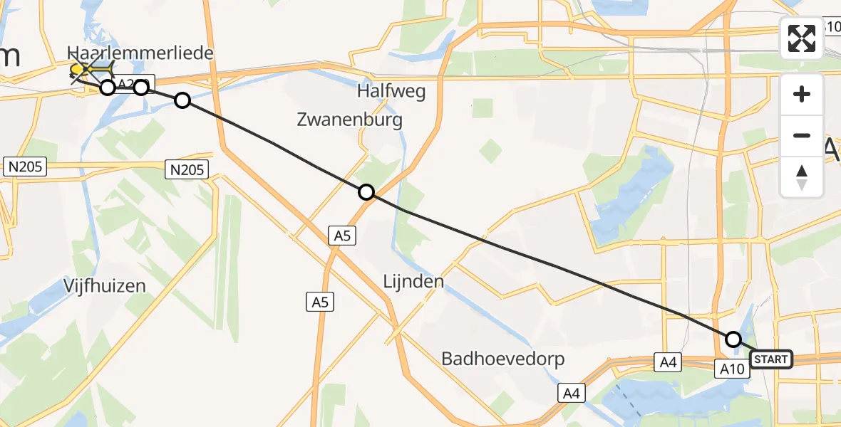 Routekaart van de vlucht: Lifeliner 1 naar Haarlem