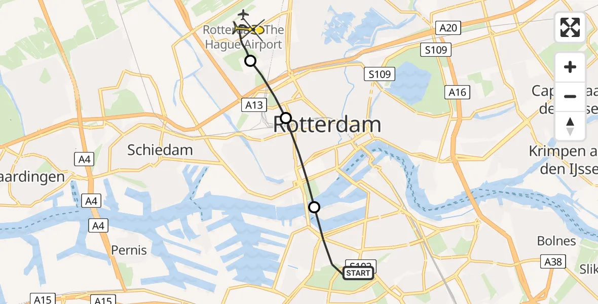 Routekaart van de vlucht: Lifeliner 2 naar Rotterdam The Hague Airport