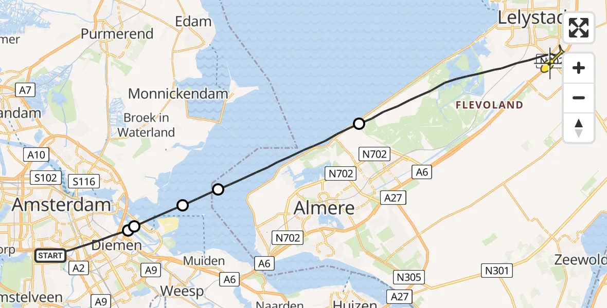 Routekaart van de vlucht: Lifeliner 1 naar Lelystad