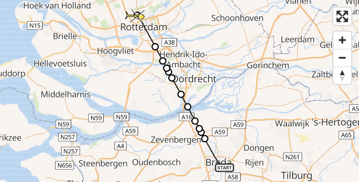 Routekaart van de vlucht: Lifeliner 2 naar Rotterdam The Hague Airport