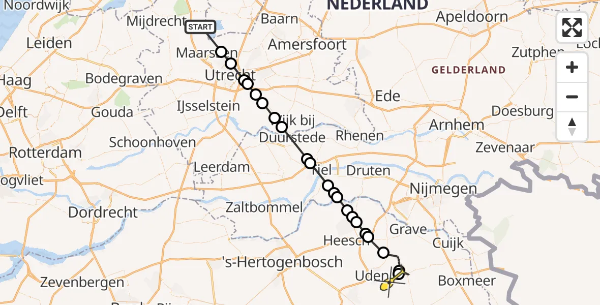 Routekaart van de vlucht: Politieheli naar Vliegbasis Volkel