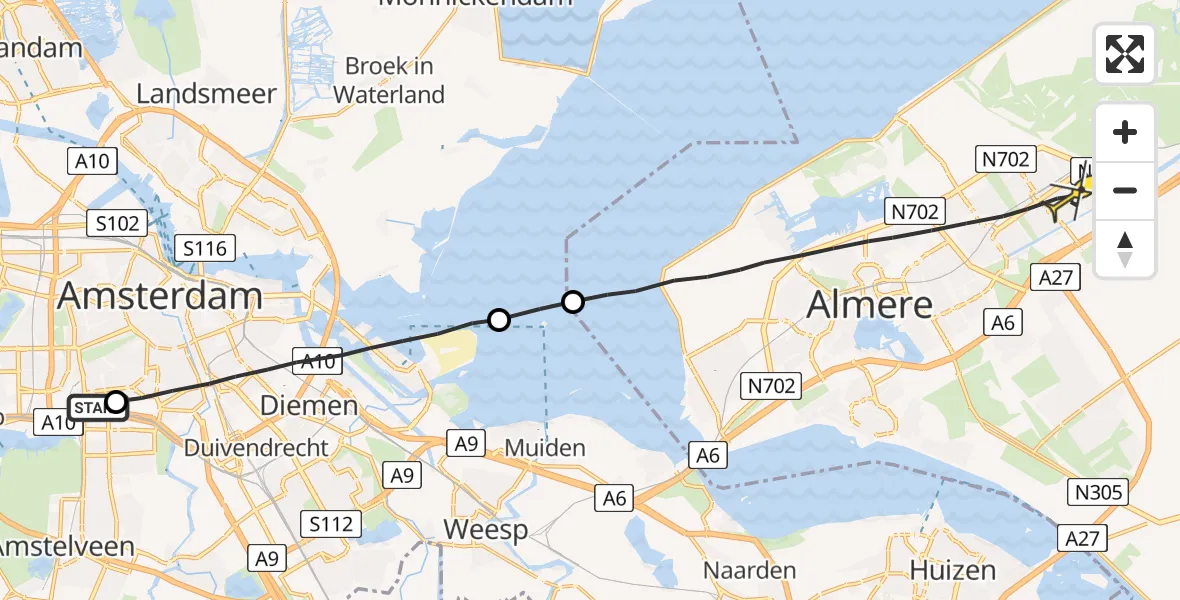 Routekaart van de vlucht: Lifeliner 1 naar Almere