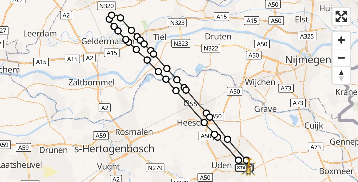 Vluchtroute Traumahelikopter Vliegbasis Volkel - Vliegbasis Volkel, 12 juli 2022, 09:25